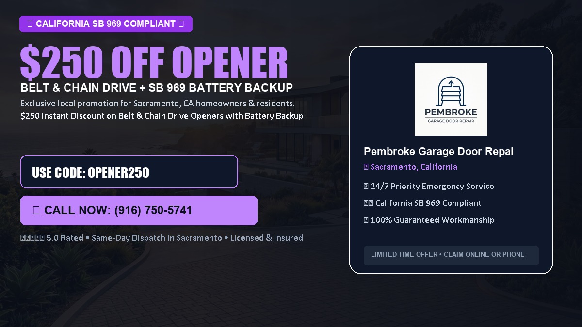 $250 OFF Smart Garage Door Opener Installation (Belt & Chain Drive with California SB 969 Battery Backup) in Sacramento, CA