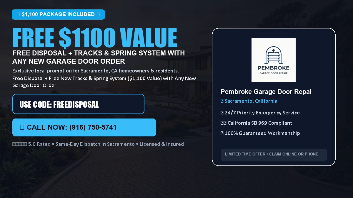 Free Disposal + Free New Tracks & Spring System with Any New Garage Door Order ($1100 Value) in Sacramento, CA